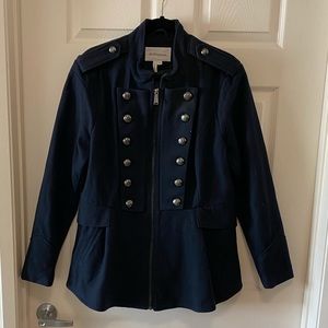 Navy BCBG pea coat with pewter buttons